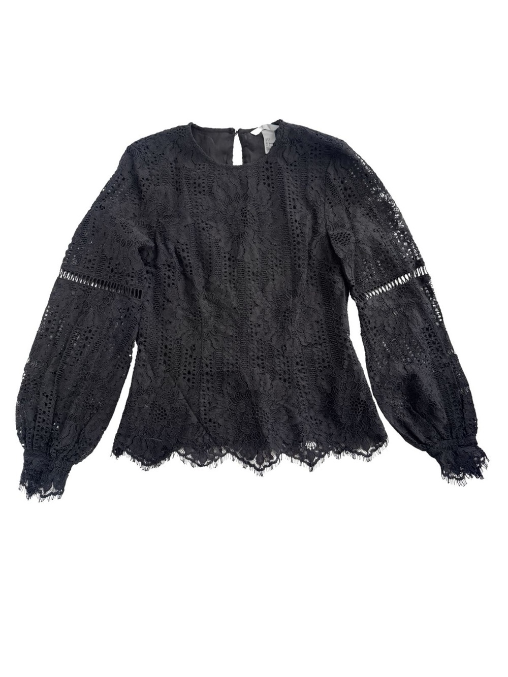 H&M Black Lined Lace Shirt Long Sleeve Sz 6 Boho
